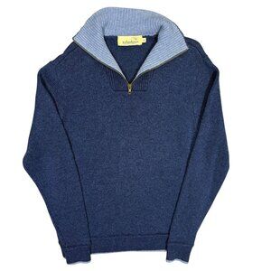 IrelandsEye 100% Wool 1/4 Zip Knit Sweater Blue Made in Ireland Small
